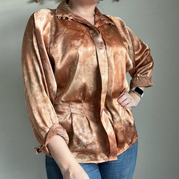 Vintage Tess Orange Satin Fitted Blouse Size 8 - Picture 1 of 10